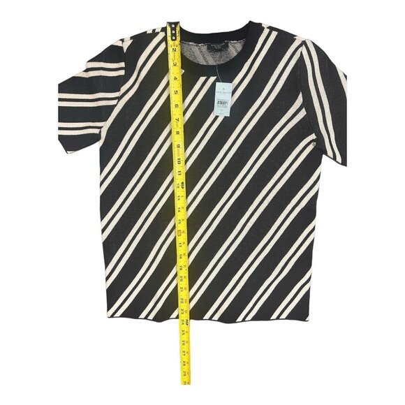 Ann Taylor Women's Black White Striped Stretch Knit Top | Medium Petite - Picture 5 of 8